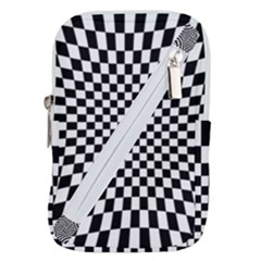 Illusion Checkerboard Black And White Pattern Belt Pouch Bag (Large)