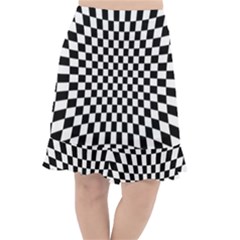 Illusion Checkerboard Black And White Pattern Fishtail Chiffon Skirt