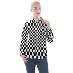 Illusion Checkerboard Black And White Pattern Women s Long Sleeve Pocket Shirt