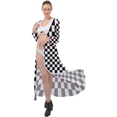 Illusion Checkerboard Black And White Pattern Maxi Chiffon Beach Wrap by Nexatart