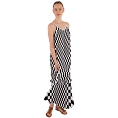 Illusion Checkerboard Black And White Pattern Cami Maxi Ruffle Chiffon Dress