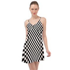 Illusion Checkerboard Black And White Pattern Summer Time Chiffon Dress