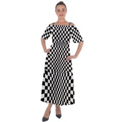 Illusion Checkerboard Black And White Pattern Shoulder Straps Boho Maxi Dress 