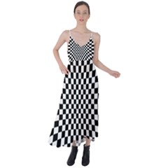 Illusion Checkerboard Black And White Pattern Tie Back Maxi Dress