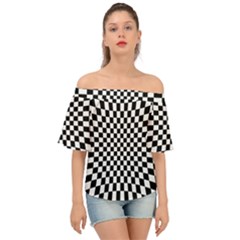 Illusion Checkerboard Black And White Pattern Off Shoulder Short Sleeve Top