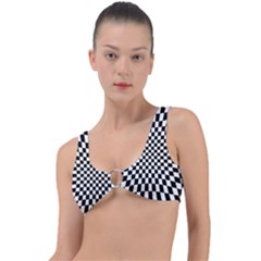 Illusion Checkerboard Black And White Pattern Ring Detail Bikini Top