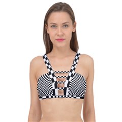 Illusion Checkerboard Black And White Pattern Cage Up Bikini Top