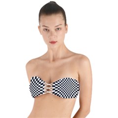 Illusion Checkerboard Black And White Pattern Twist Bandeau Bikini Top
