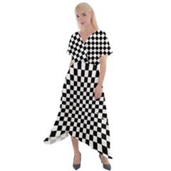 Illusion Checkerboard Black And White Pattern Cross Front Sharkbite Hem Maxi Dress