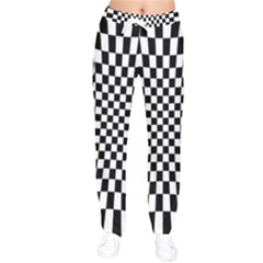 Illusion Checkerboard Black And White Pattern Women Velvet Drawstring Pants