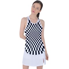 Illusion Checkerboard Black And White Pattern Racer Back Mesh Tank Top