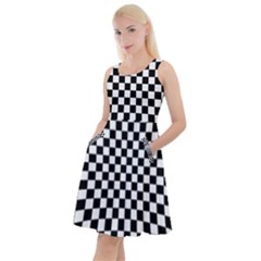 Illusion Checkerboard Black And White Pattern Knee Length Skater Dress With Pockets