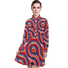 Pattern Curve Design Long Sleeve Chiffon Shirt Dress