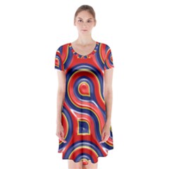 Pattern Curve Design Short Sleeve V-neck Flare Dress