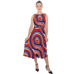 Pattern Curve Design Midi Tie-Back Chiffon Dress
