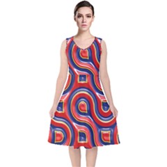 Pattern Curve Design V-Neck Midi Sleeveless Dress 