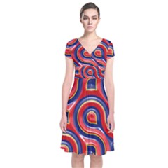 Pattern Curve Design Short Sleeve Front Wrap Dress