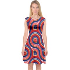 Pattern Curve Design Capsleeve Midi Dress