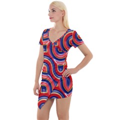 Pattern Curve Design Short Sleeve Asymmetric Mini Dress