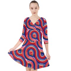 Pattern Curve Design Quarter Sleeve Front Wrap Dress
