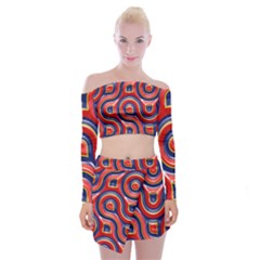 Pattern Curve Design Off Shoulder Top with Mini Skirt Set