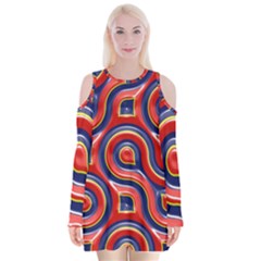 Pattern Curve Design Velvet Long Sleeve Shoulder Cutout Dress