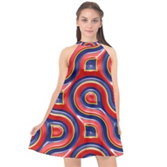 Pattern Curve Design Halter Neckline Chiffon Dress 