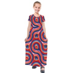 Pattern Curve Design Kids  Short Sleeve Maxi Dress