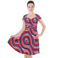 Pattern Curve Design Cap Sleeve Midi Dress