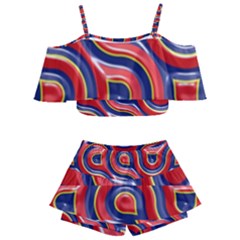 Pattern Curve Design Kids  Off Shoulder Skirt Bikini