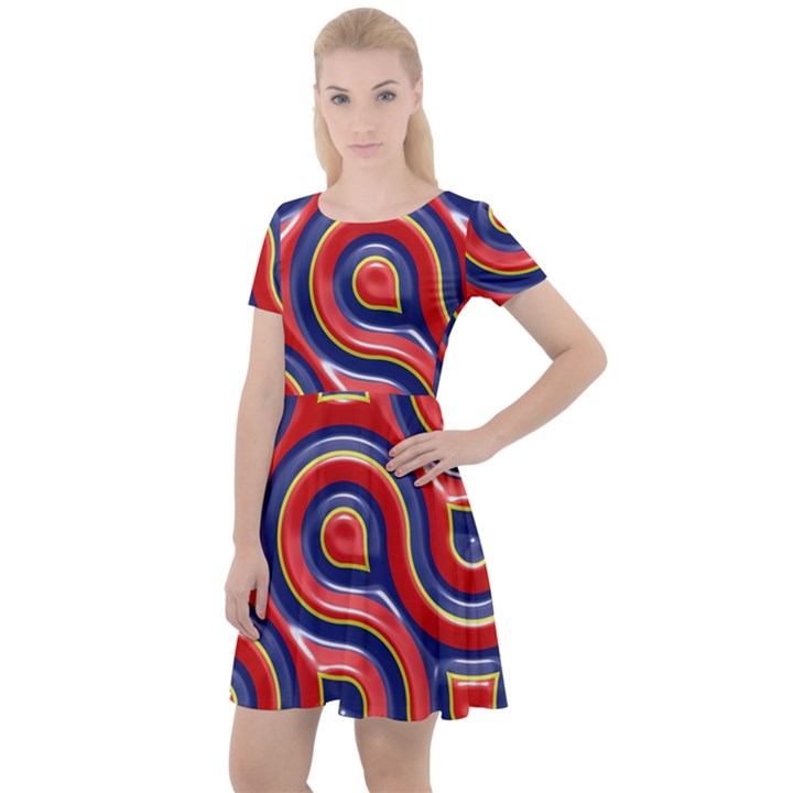 Pattern Curve Design Cap Sleeve Velour Dress 