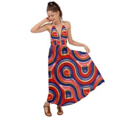 Pattern Curve Design Backless Maxi Beach Dress