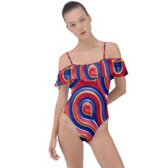 Pattern Curve Design Frill Detail One Piece Swimsuit