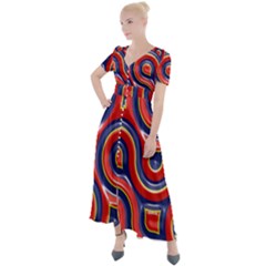 Pattern Curve Design Button Up Short Sleeve Maxi Dress