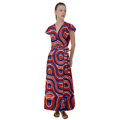 Pattern Curve Design Flutter Sleeve Maxi Dress