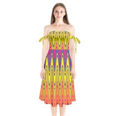 Retro Colorful Waves Background Shoulder Tie Bardot Midi Dress