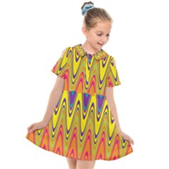 Retro Colorful Waves Background Kids  Short Sleeve Shirt Dress by Nexatart