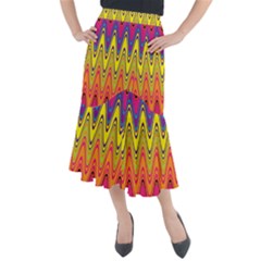 Retro Colorful Waves Background Midi Mermaid Skirt by Nexatart