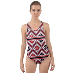 Folklore Ethnic Pattern Background Cut-out Back One Piece Swimsuit