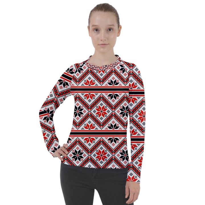 Folklore Ethnic Pattern Background Women s Pique Long Sleeve Tee