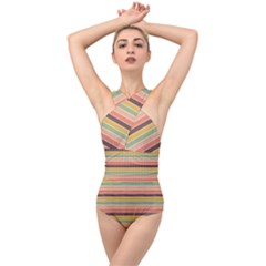 Vintage Stripes Lines Background Cross Front Low Back Swimsuit