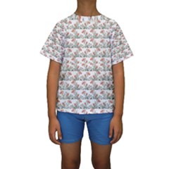 Photo Illustration Floral Motif Striped Design Kids  Short Sleeve Swimwear by dflcprintsclothing