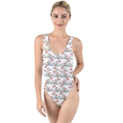 Photo Illustration Floral Motif Striped Design High Leg Strappy Swimsuit by dflcprintsclothing