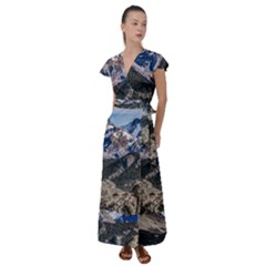 El Chalten Landcape Andes Patagonian Mountains, Agentina Flutter Sleeve Maxi Dress by dflcprintsclothing