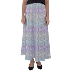 I Love Vintage Phrase Motif Striped Pattern Design Flared Maxi Skirt by dflcprintsclothing