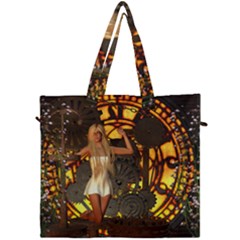 Steampunk Clockwork And Steampunk Girl Canvas Travel Bag by FantasyWorld7