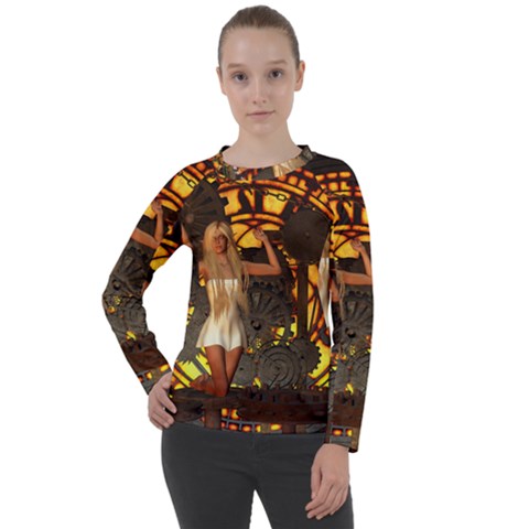 Steampunk Clockwork And Steampunk Girl Women s Long Sleeve Raglan Tee by FantasyWorld7