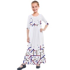 Lines And Dots Motif Geometric Print Kids  Quarter Sleeve Maxi Dress by dflcprintsclothing