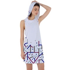 Lines And Dots Motif Geometric Print Racer Back Hoodie Dress by dflcprintsclothing