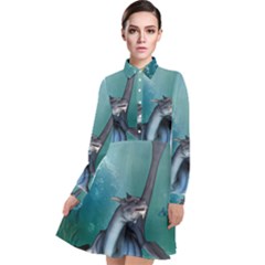 Awesome Seadragon Long Sleeve Chiffon Shirt Dress by FantasyWorld7